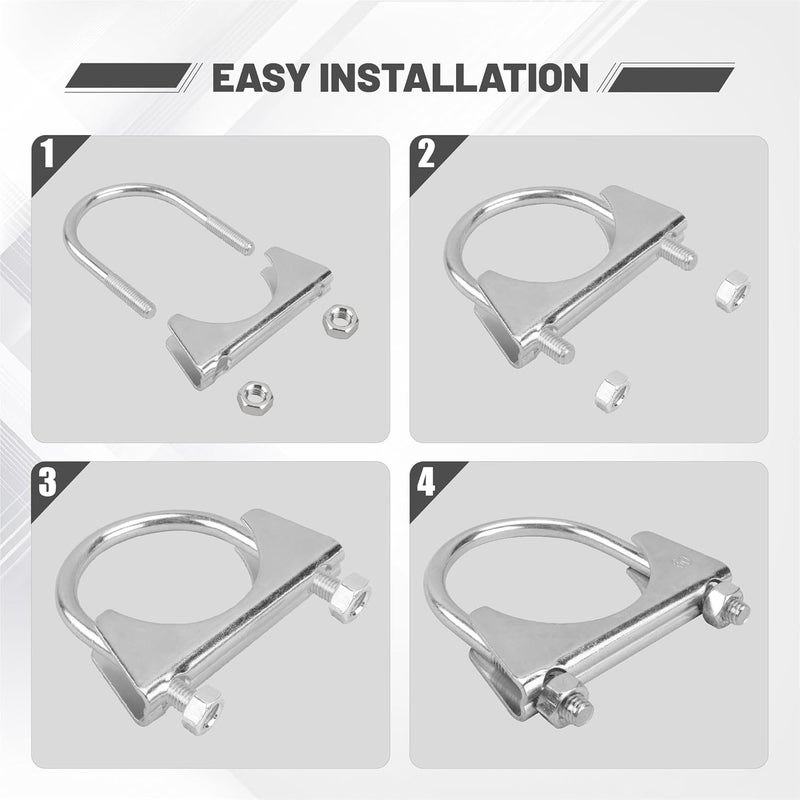 GESEXI 2.25" U-shaped Exhaust Pipe Clamp Mild Steel Muffler Exhaust Clamps with Anti-Rust Coat Pack of 2 - Image 4